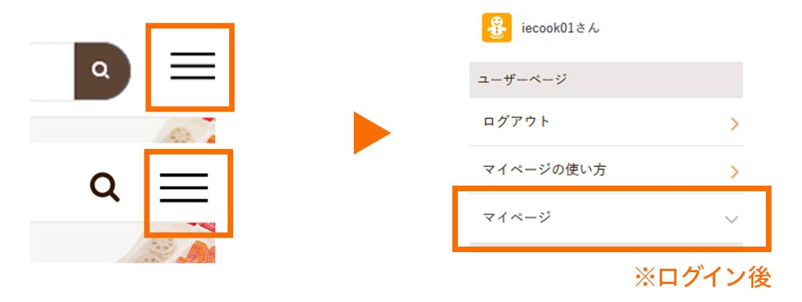 共通・・・上部ハンバーガーメニュー