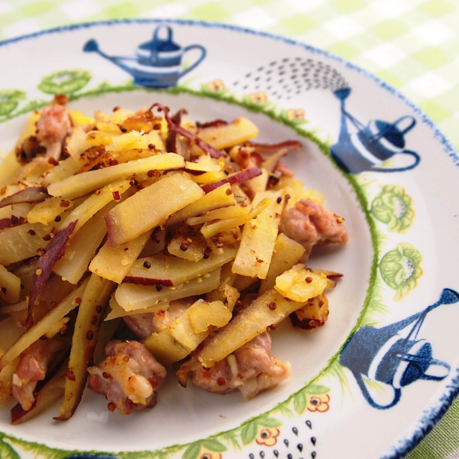 さつまいもの鶏マスタード炒め さつまいもの鶏マスタード炒め