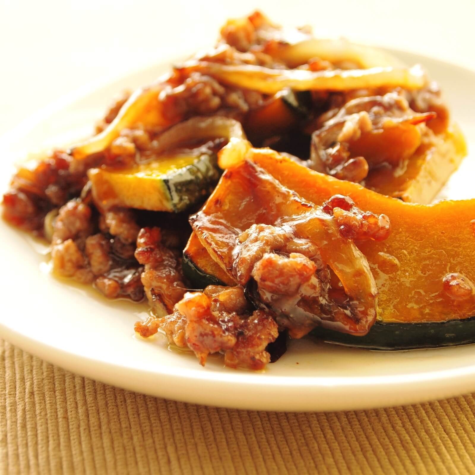 かぼちゃとひき肉のポン酢炒め